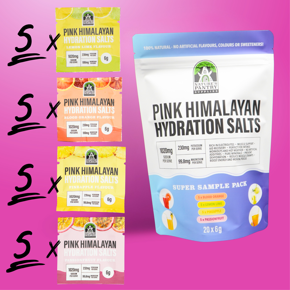 Pink Himalayan Hydration Salts Super Sample Pack | 20 Electrolyte Sachets